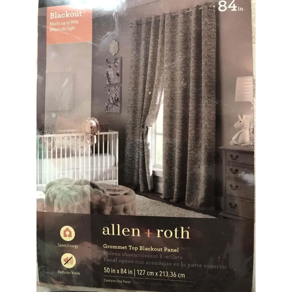 NWT Allen + Roth Dark Gray Linen Look Back Tab Panel 42X84